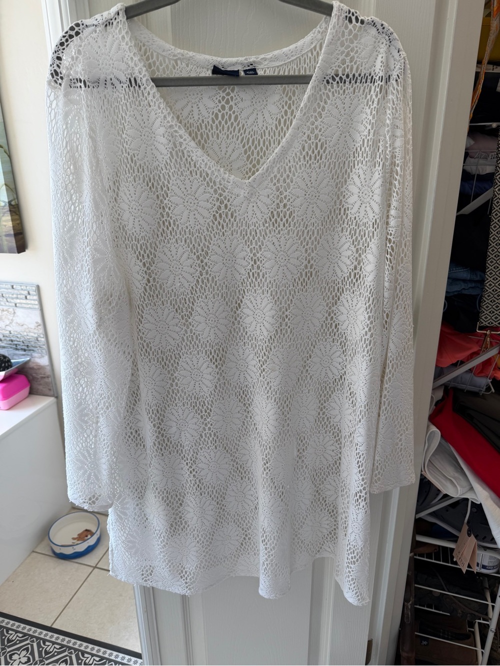 Sonoma White Crochet V-Neck Swim Coverup